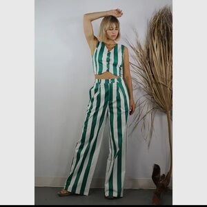 Striped vest and pant set with lace up back